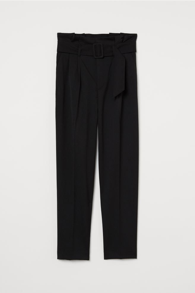 Ankle-length pants in woven fabric with a high paper-bag waist. Removable belt with covered buckl... | H&M (US + CA)