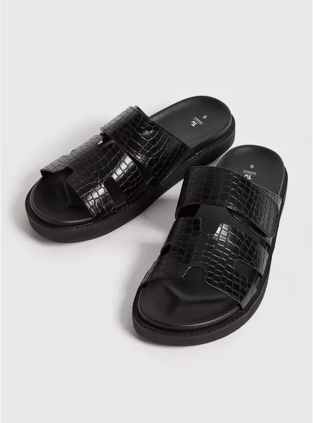 Buy Black Faux Croc Slip On Sandals  3 | Sandals | Tu | Tu Clothing