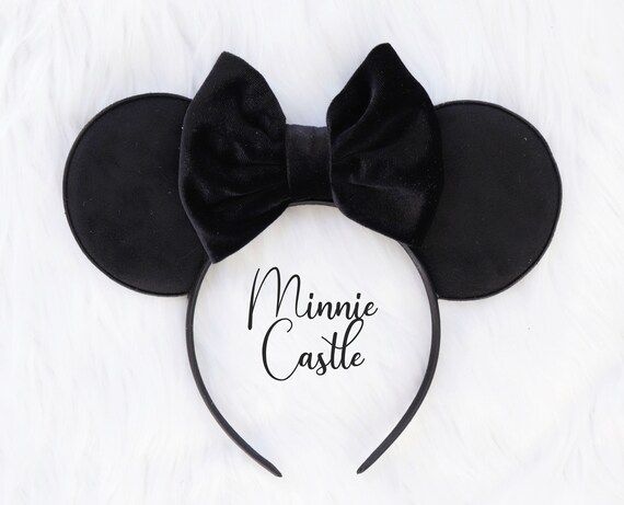 Black Velvet Minnie Ears, Solid Black velvet mouse headband, Velvet Minnie Inspired Ears, Solid B... | Etsy (US)