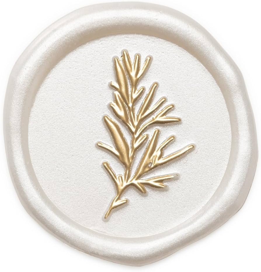 UNIQOOO Wax Seal Stickers - Rosemary Wedding Invitation Envelope Seal Stickers, 50 Pcs Self Adhesive Pearl White with Hand Painted Gold Accents, Perfect for Invitaion, Gift Wrapping, Christmas | Amazon (US)