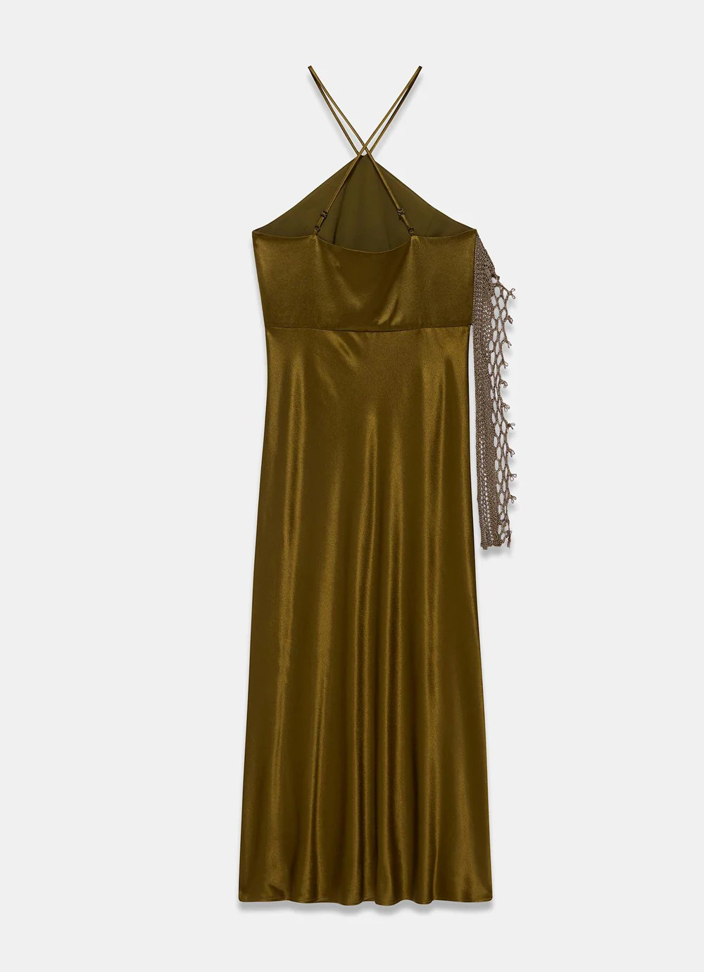 Khaki Crochet Trim Satin Midi Dress | Mint Velvet - US