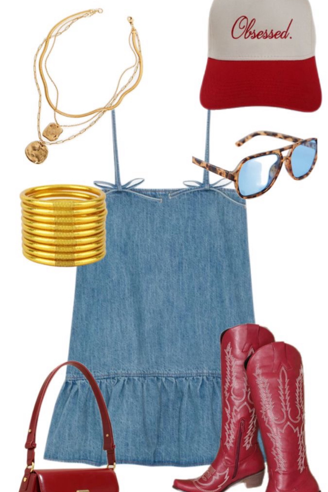 COUNTRY CONCERT OUTFIT INSPO. AESTHETIC. PREPPY. COWGIRL. DENIM DRESS. RED COWGIRL BOOTS. CONCERT OUTFIT  

#LTKSeasonal #LTKFallSale #LTKU