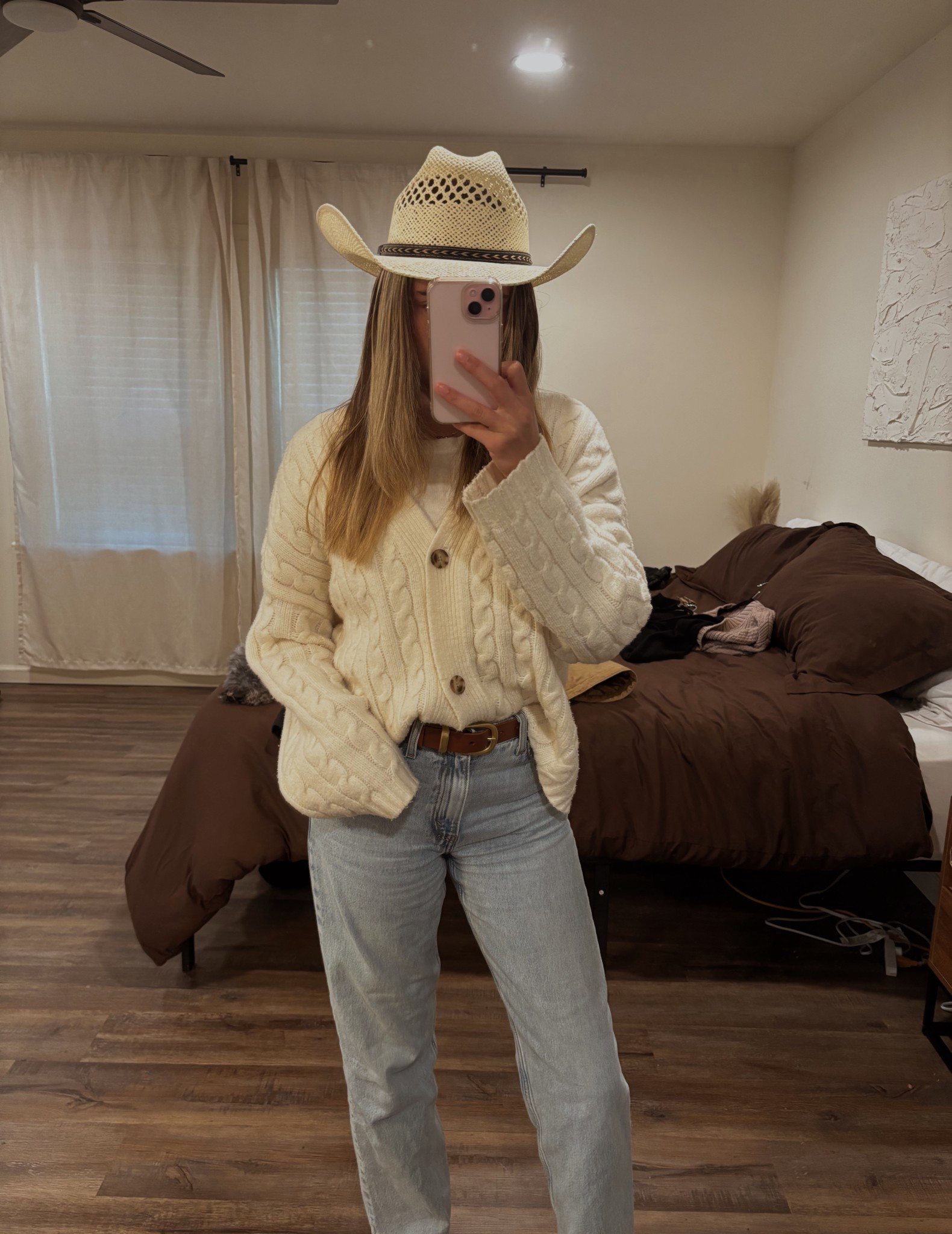 Love this for a subtle western twist, my Levi’s and brown Amazon belt keep it classic, while the basic cotton tee from Brandy Melville adds that effortless touch. Layered with an off-white cable-knit cardigan for cozy texture. Perfect mix of comfort and cowgirl vibes! 🤎

#LTKActive #LTKSeasonal #LTKU