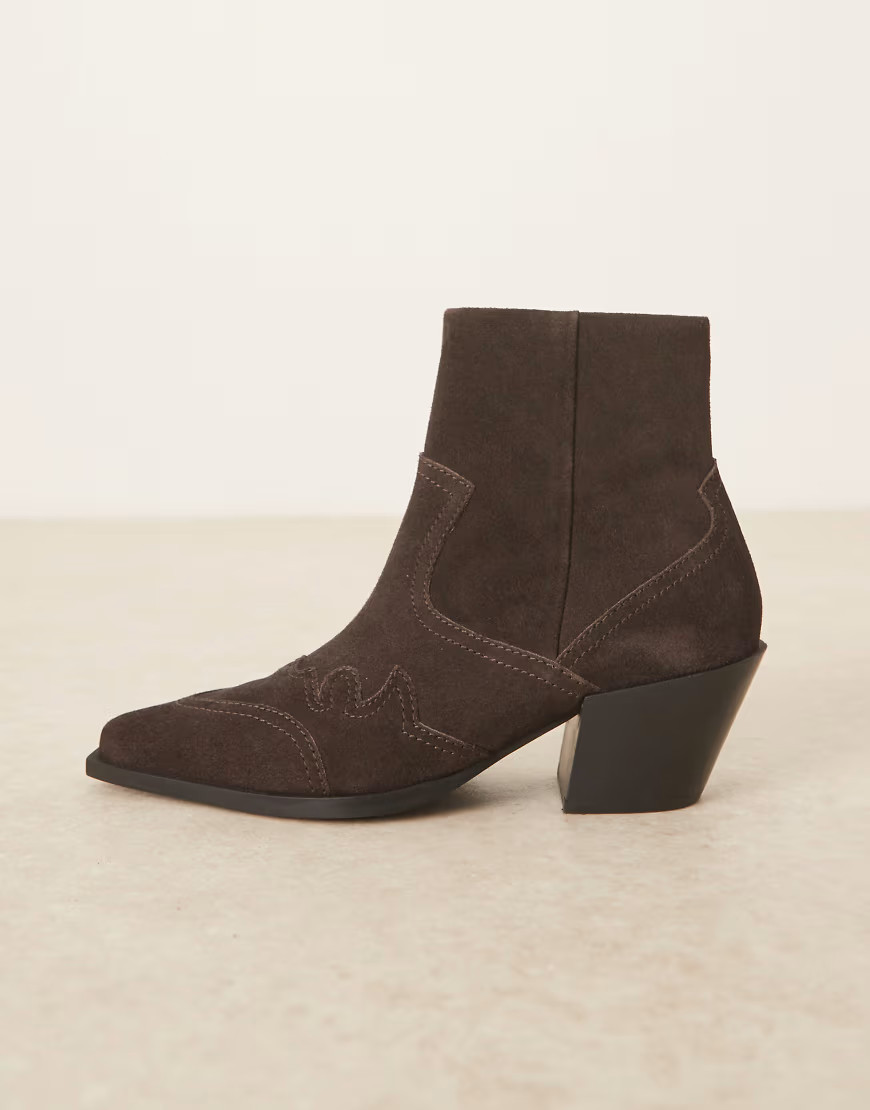 ASOS DESIGN cuban heeled boots in brown leather | ASOS (Global)