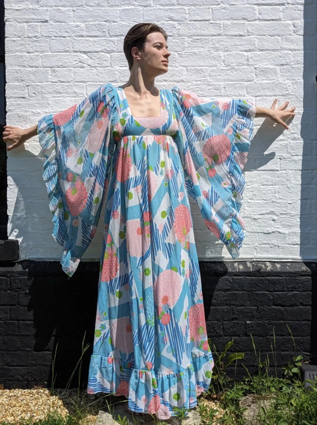 Vintage 70s David Silverman Maxi Dress: Floral Angel Sleeve Boho Gown (UK 6-8) - Etsy | Etsy (US)