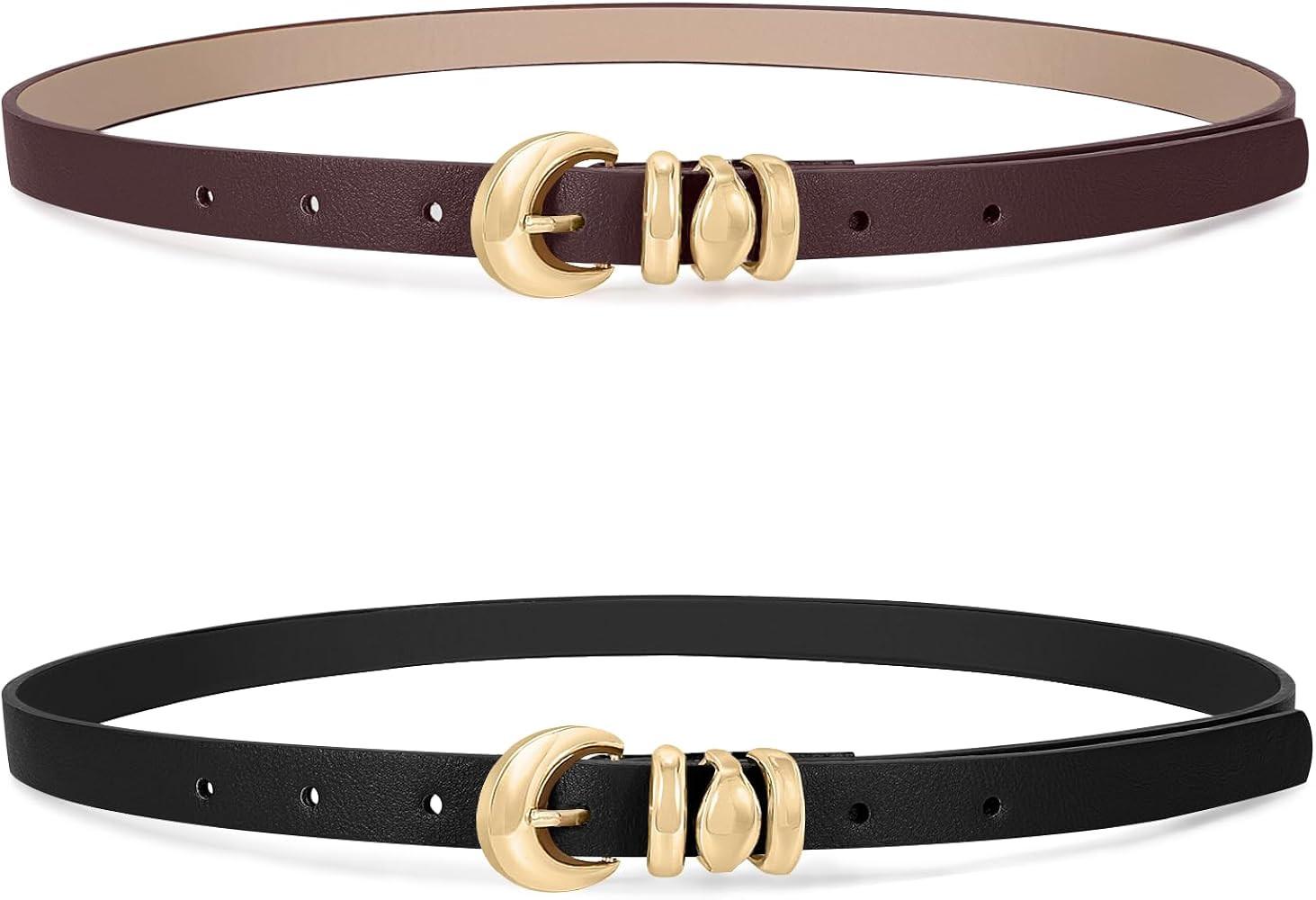 XZQTIVE 2 Pack Womens Skinny Leather Belts for Ladies Thin Waist Belt for Jeans Dresses Pants Coa... | Amazon (US)