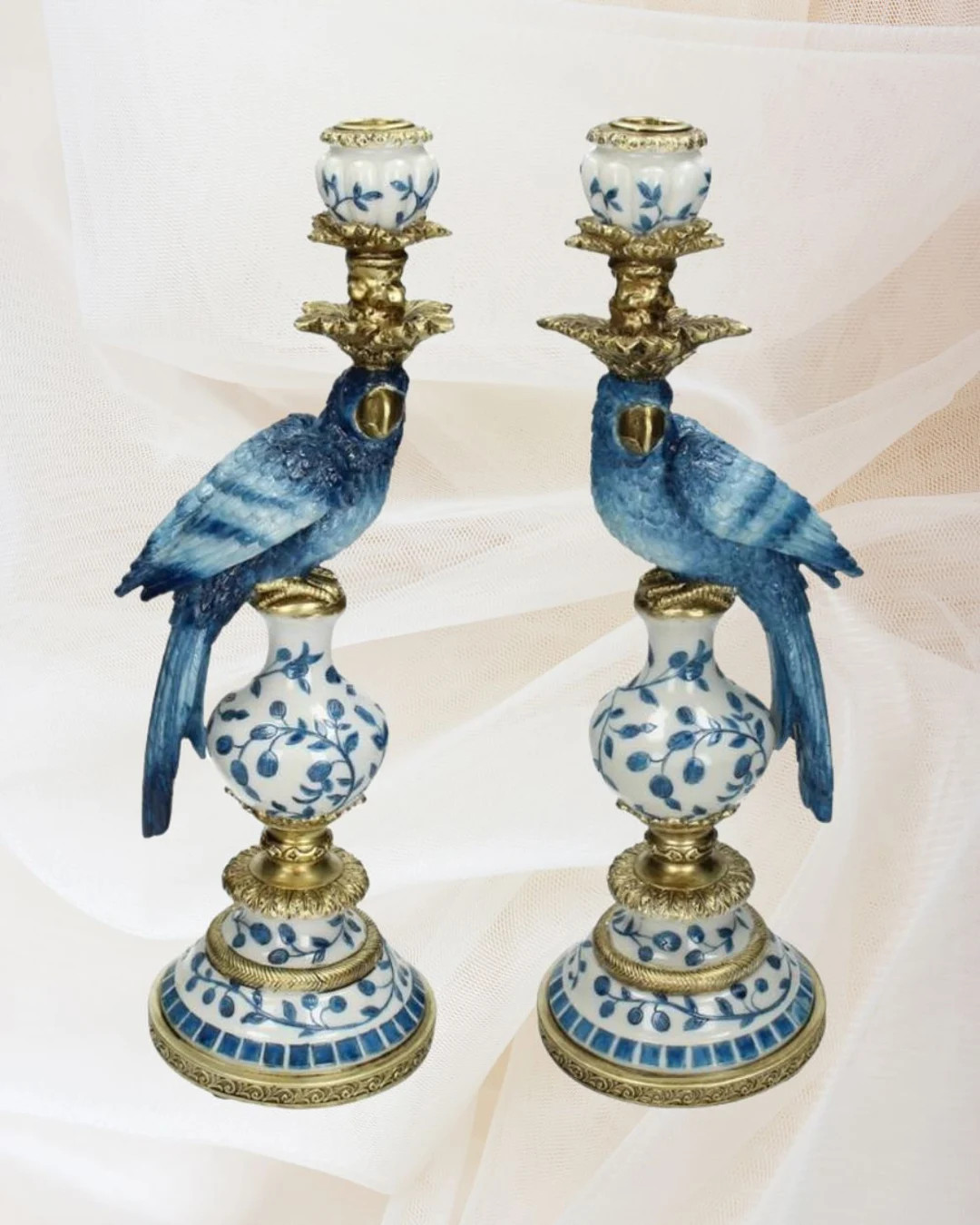 Blue White Parrot Candle Holder Pair, Bird Candlestick, Hollywood Regency Glam Decor, Luxury, Dec... | Etsy (US)