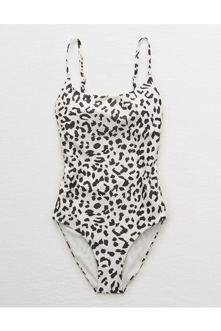 Aerie Leopard Tie Back One Piece Swimsuit Women's Soft Muslin L Long | American Eagle Outfitters (US & CA)