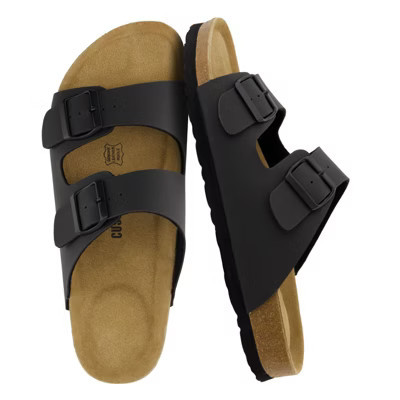 CUSHIONAIRE Lane Cork Footbed Mens Sandals, Adjustable Buckle Comfort Slides for Men Black Nubuck 8 | Target