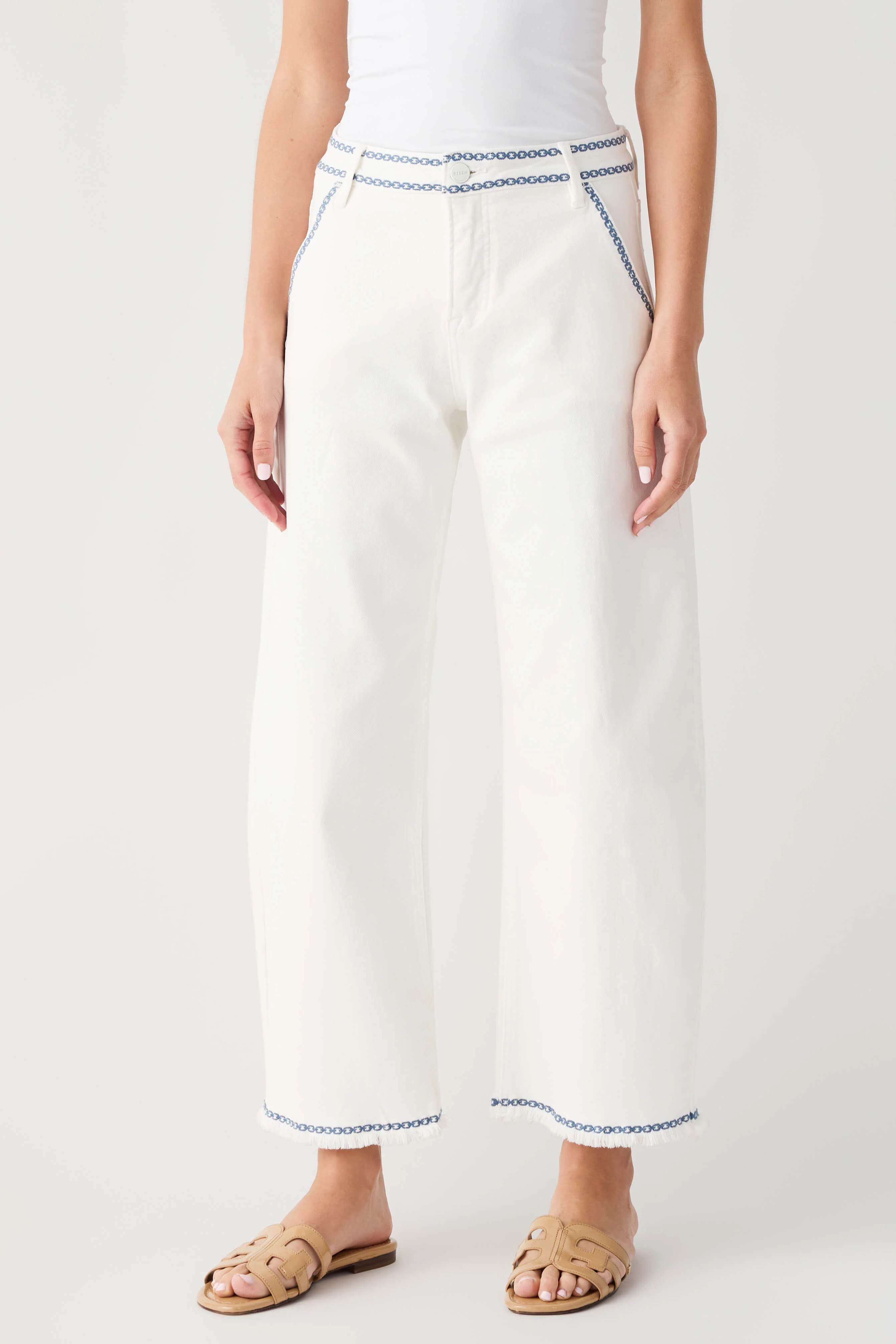 Risen Margot Embroidered Cropped Barrel Jeans | Social Threads