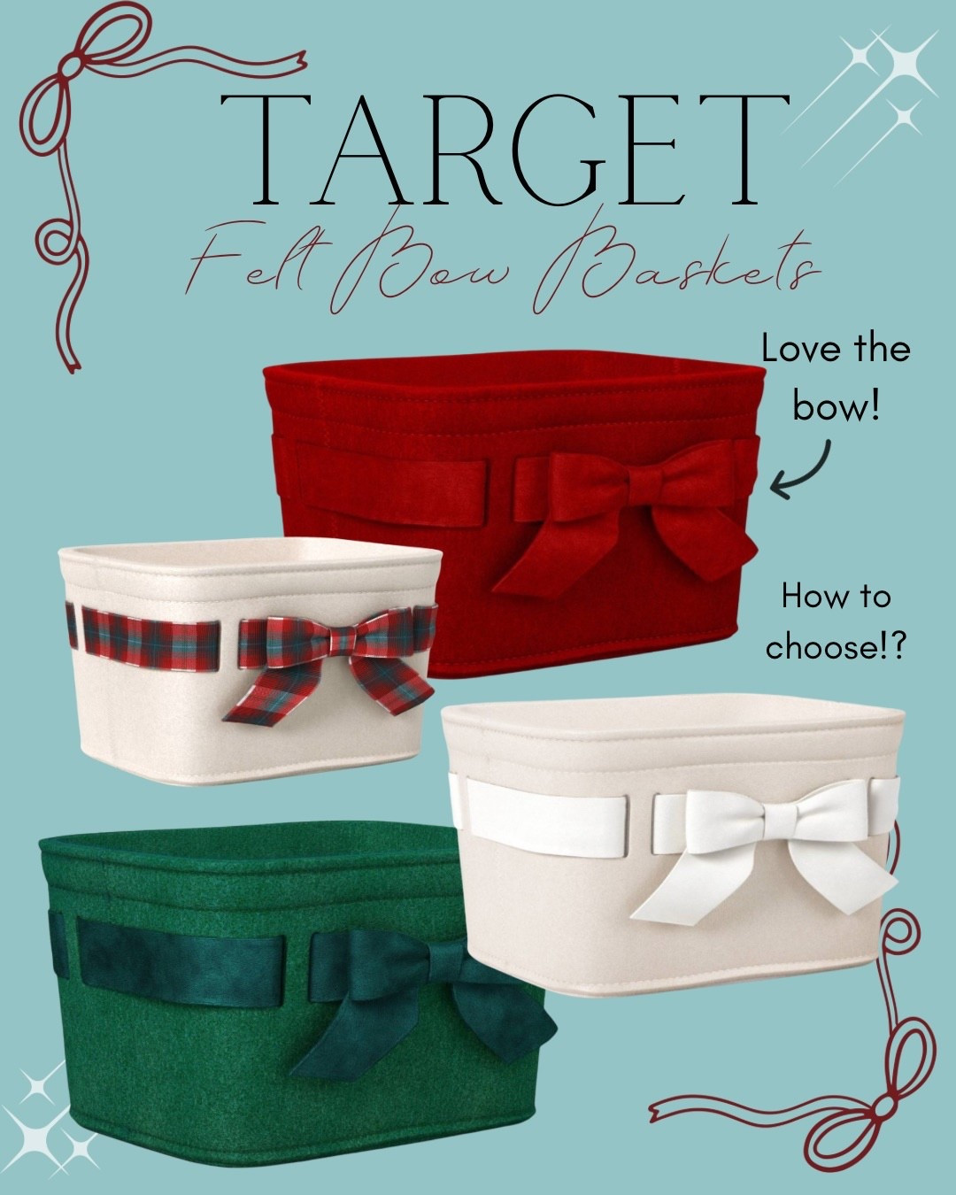 Just $10 and so on-trend with the felt + bow moment 🎀 The Christmas plaid gives total Ralph Lauren holiday vibes, and the rich red + green colors are gorgeous in person. And don’t sleep on the neutral one — it can easily be used year-round and would be so sweet in a nursery. Perfect for a cozy little “Brrr” basket, gifting, or adding festive storage around the house!

#LTKHome #LTKGiftGuide #LTKHoliday