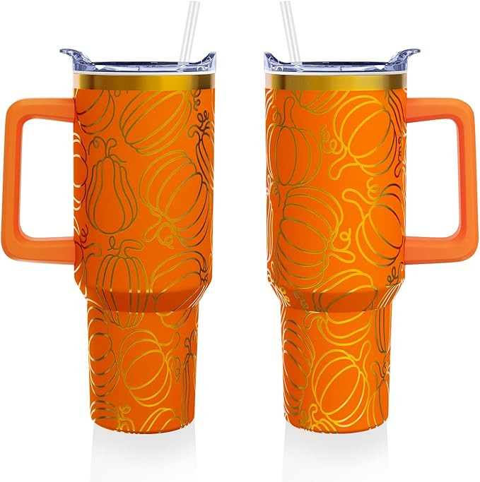 Fall 40 oz Tumbler with Lid Handle and Straw Thanksgiving Pumpkin Stainless Steel Double Walled I... | Amazon (US)