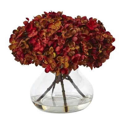 Nearly Natural 8.5"H Hydrangea Silk Flower Arrangement With Glass Vase Artificial Flowers | JCPenney