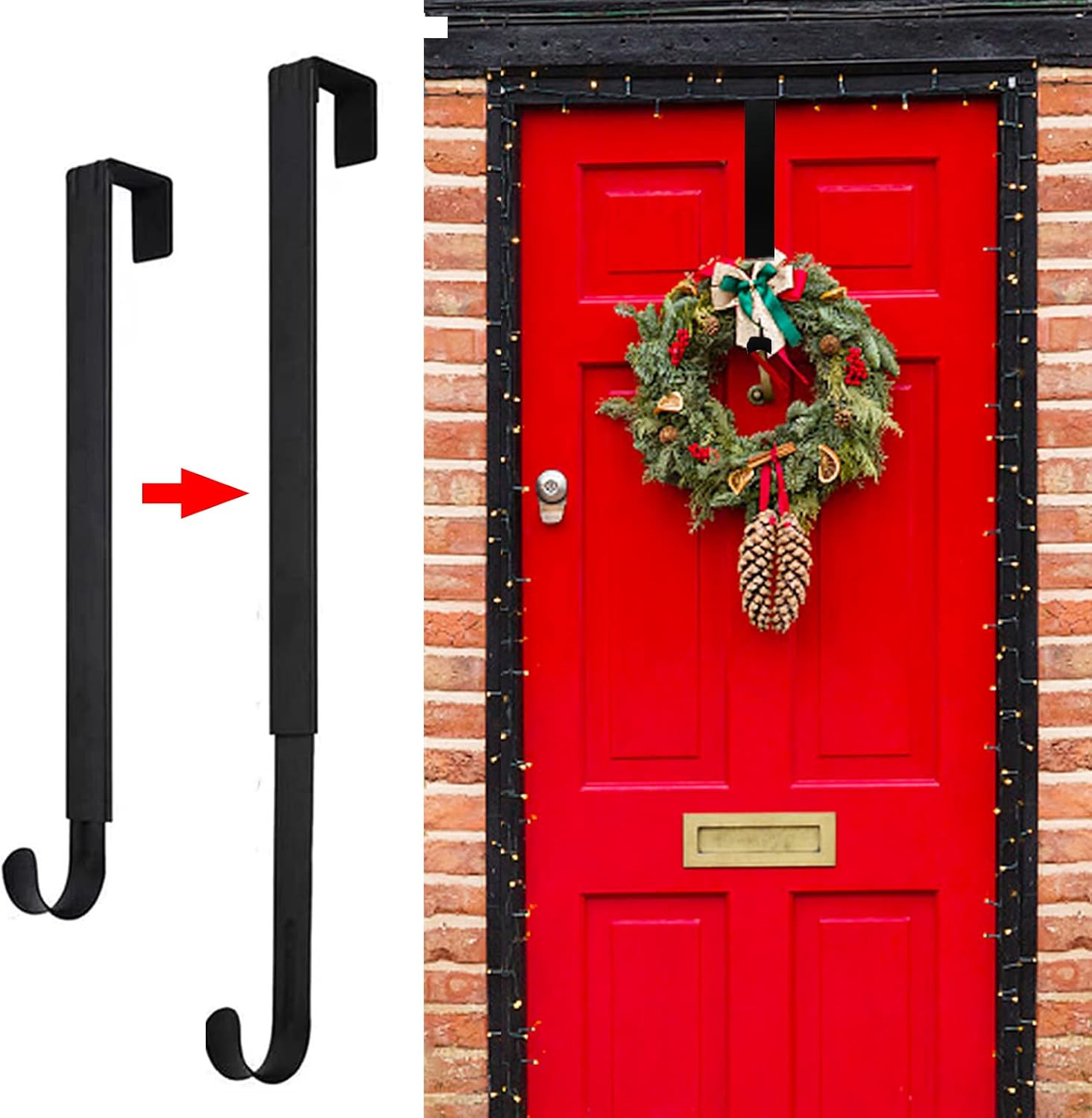GP Life Wreath Hanger for Front Door, Adjustable from 15 to 25 Inches Hanger, 20 lbs Larger Door Upgrade Christmas Fall Wreaths Decorations Hook (Black) | Amazon (US)