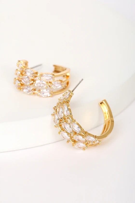 All The Glam Gold 14KT Gold Rhinestone Hoop Earrings | Lulus (US)
