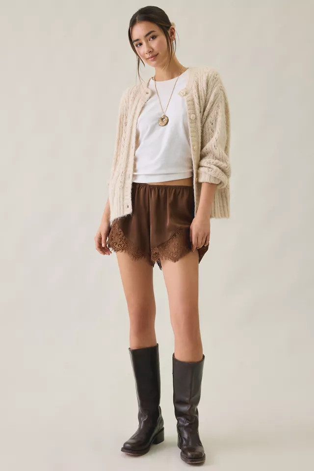 Out From Under Keepsake Satin Lace Trim Mini Shorts in Black, Women's at Urban Outfitters | Urban Outfitters (US and RoW)