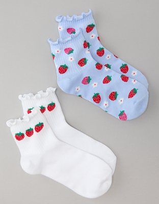 AE Strawberries Boyfriend Socks 2-Pack | American Eagle Outfitters (US & CA)