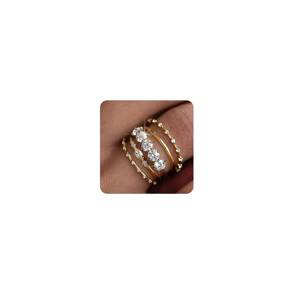 FAXHION Gold Rings for Women Non Tarnish, Dainty 14K Gold Plated Stacking Cubic Zirconia Thumb Ri... | Amazon (US)