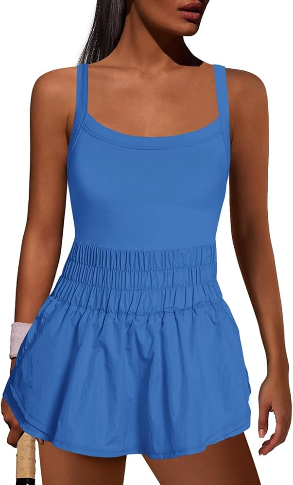 ReachMe Womens Workout Romper Athletic Dress One Piece Jumpsuits Sleeveless Running Skortsie Acti... | Amazon (US)