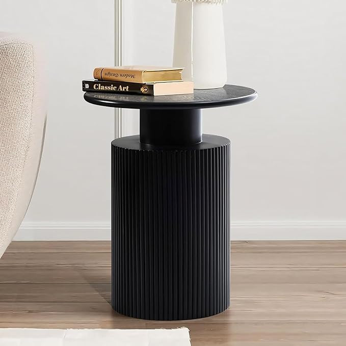 LuxenHome Black Round Side Tables, 21" Fluted Black Side Table for Small Spaces, Modern Accent En... | Amazon (US)