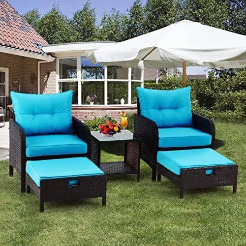 AVAWING 5 Pieces Patio Furniture Set, Outdoor Patio Furniture Wicker Rattan Patio Conversation Se... | Amazon (US)