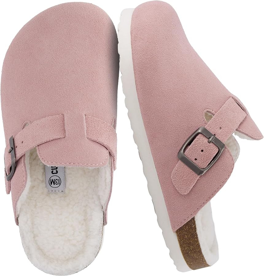 CUSHIONAIRE Kid's Hana Cork footbed clog with Genuine Leather upper, Faux Fur lining, and +Comfor... | Amazon (US)