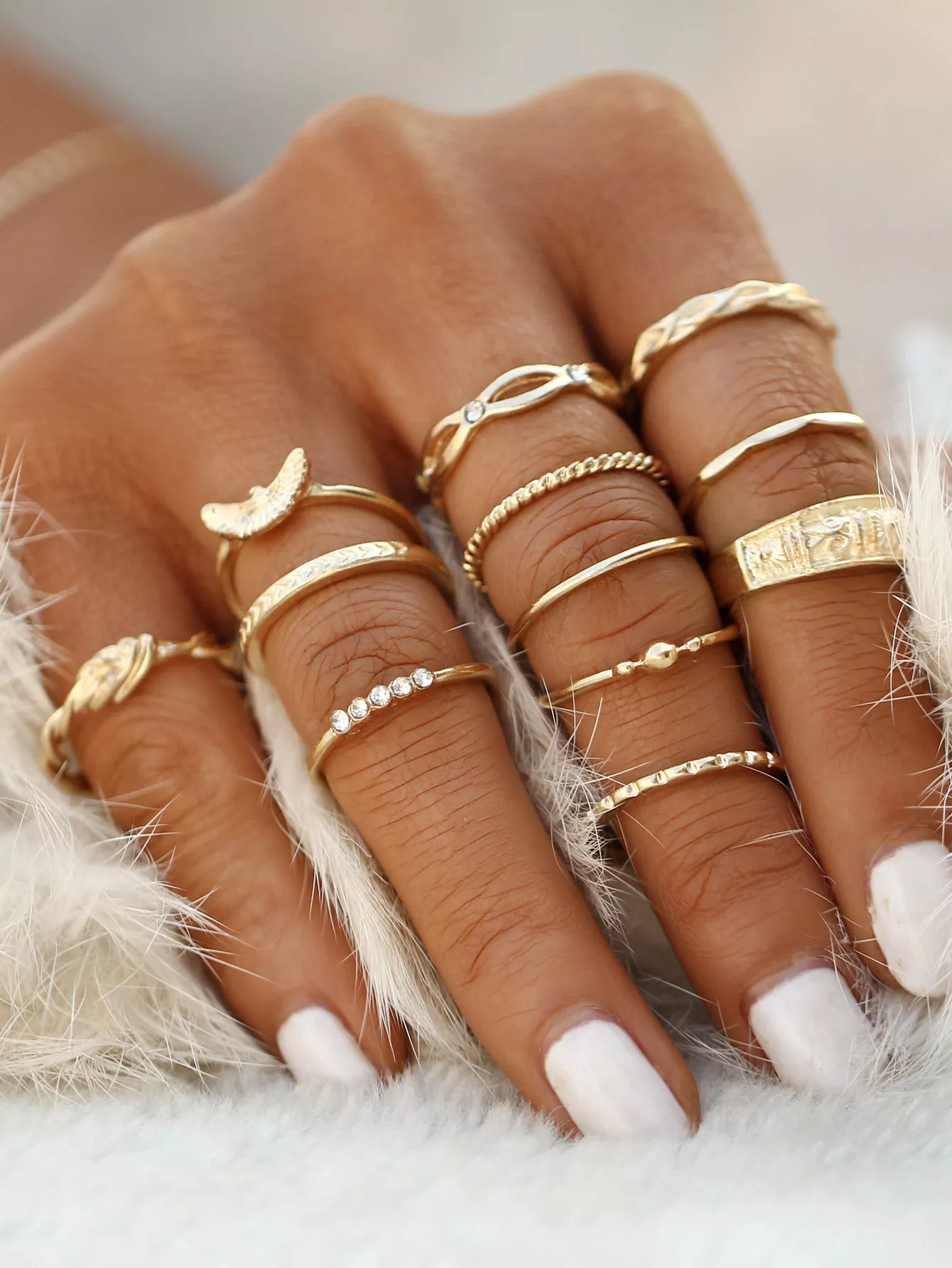 Gold Plated Embellished Ring Set | SHEIN