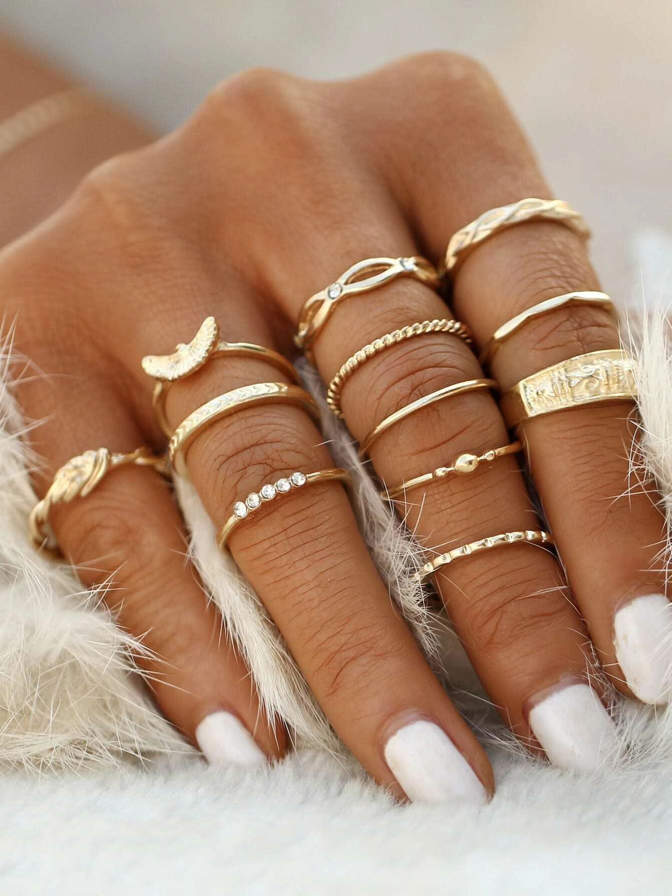 Gold Plated Embellished Ring Set | SHEIN