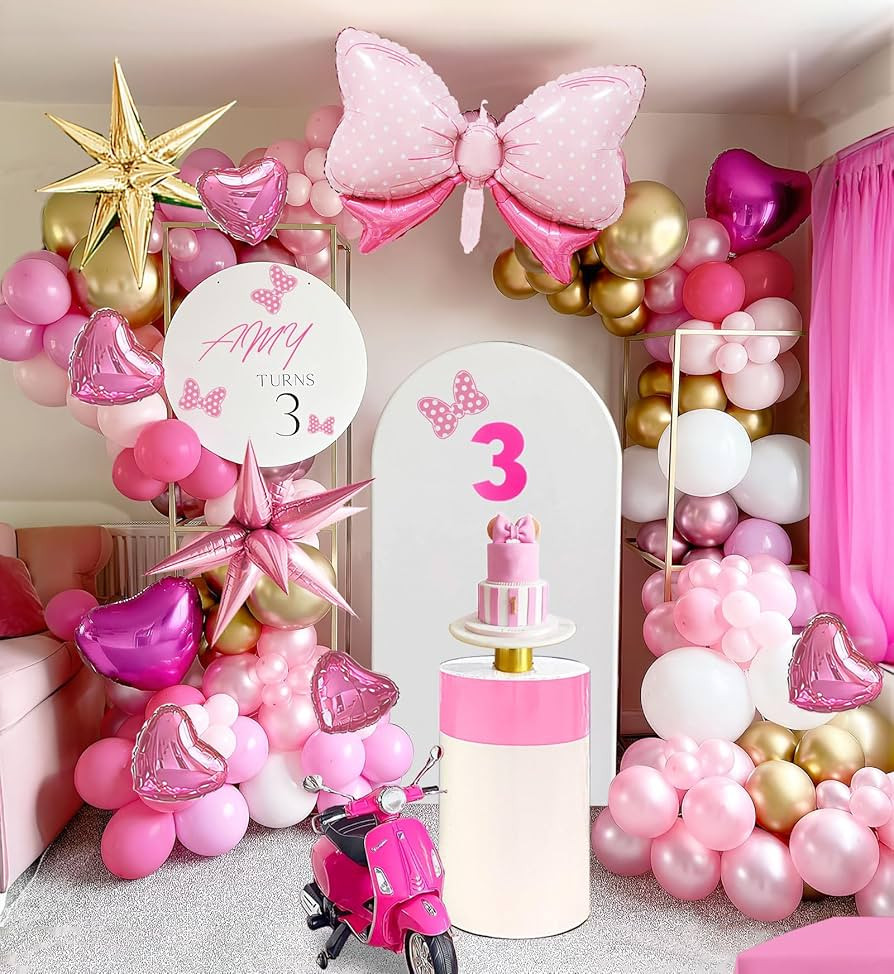 Amazon.com: Mouse Balloon Garland Arch Kit 140pcs Pearl Pink white gold and bowknot balloons for ... | Amazon (US)