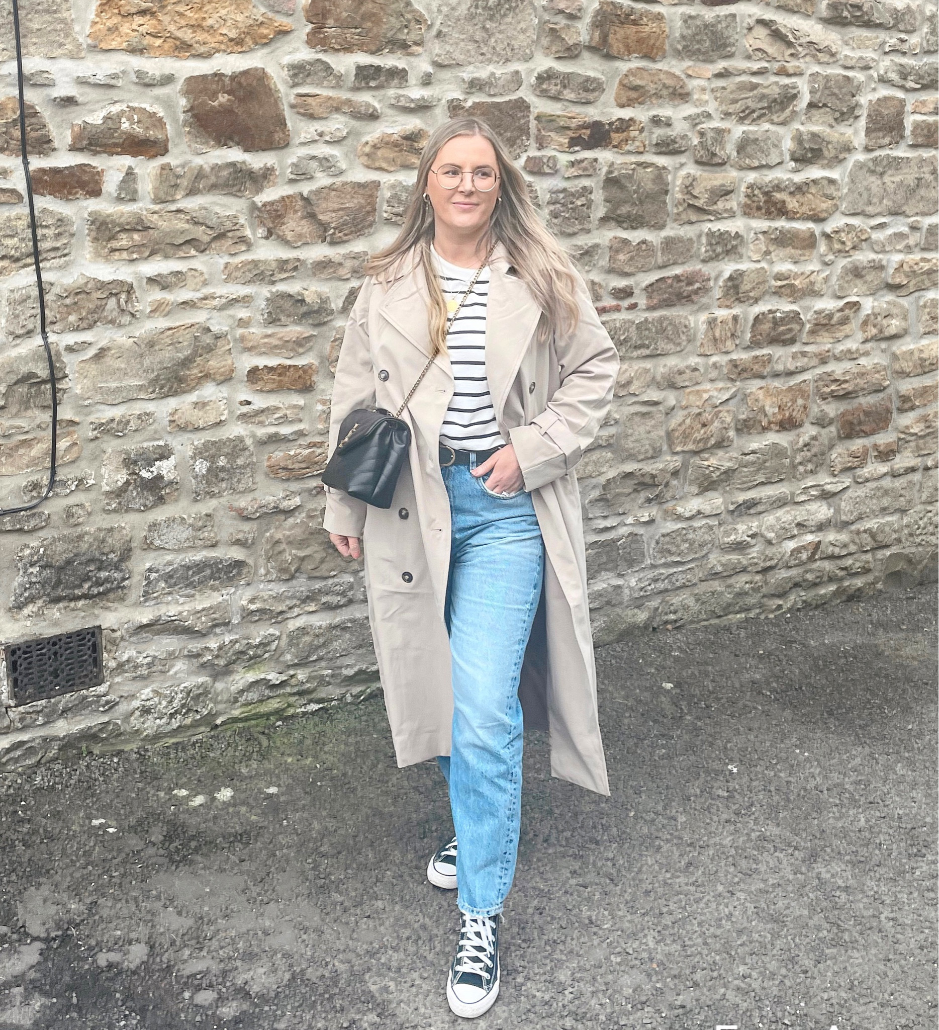 H&M neutral trench coat with striped tshirt, straight leg jeans and converse! Casual everyday look Parisian style 

#LTKSeasonal #LTKfit #LTKunder50