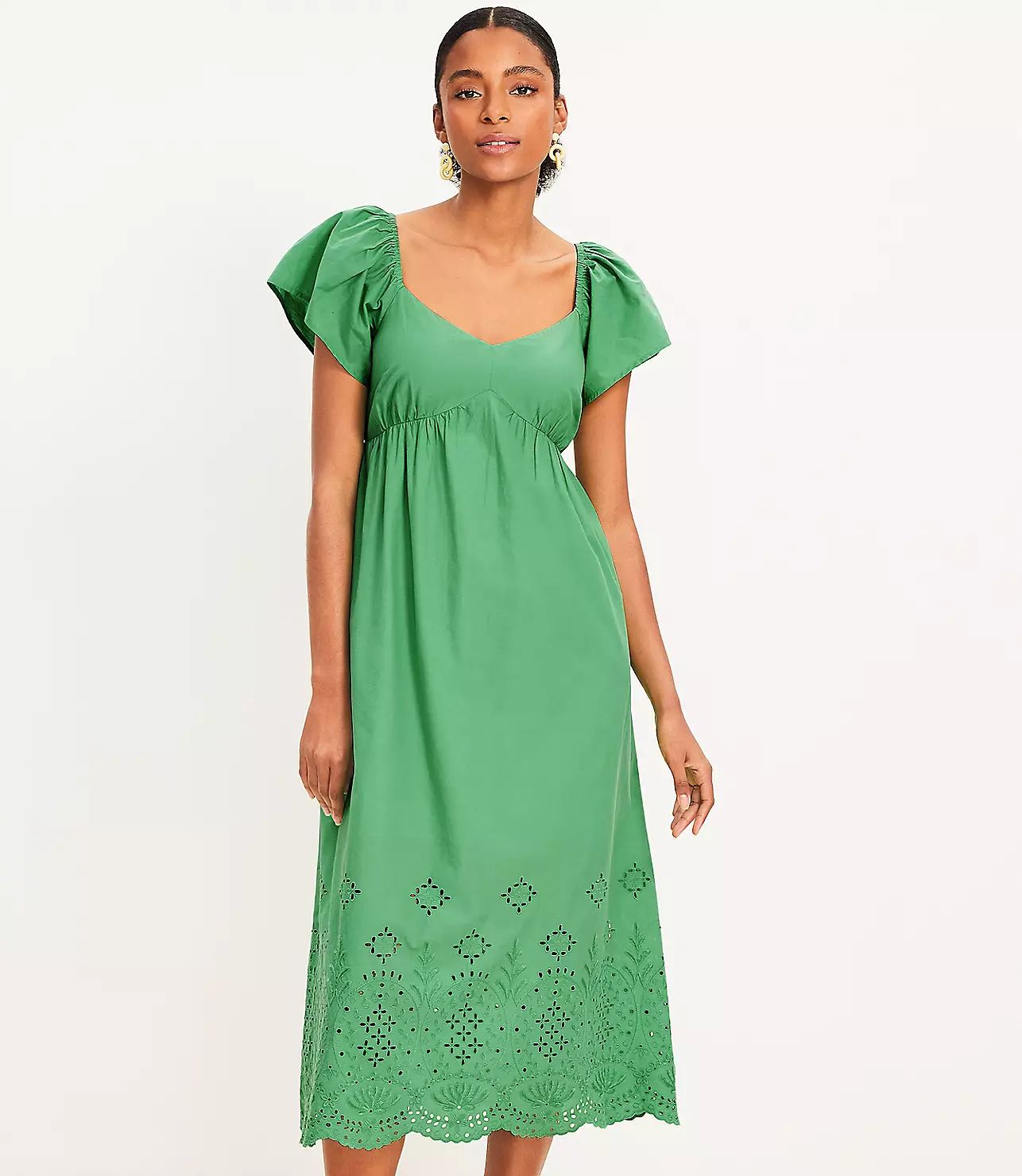 Petite Eyelet Flutter Sleeve Maxi Dress | LOFT