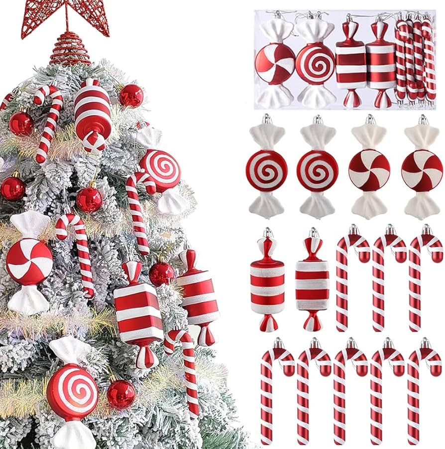 14Pcs Christmas Candy Cane Lollipop Ornaments for Christmas Tree Decorations,Red and White 6.5Inc... | Amazon (US)