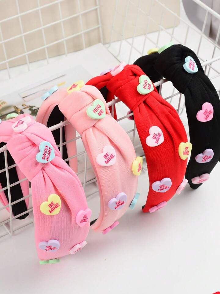 1pc Sweet And Cute Heart Pattern Knot Fabric Headband For Women, Suitable For Valentine'S Day, We... | SHEIN