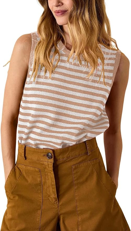 Hongsui Women's Striped Color Block Sweater Vest Ribbed Knit Tank Tops Oversized Crewneck Pullove... | Amazon (US)