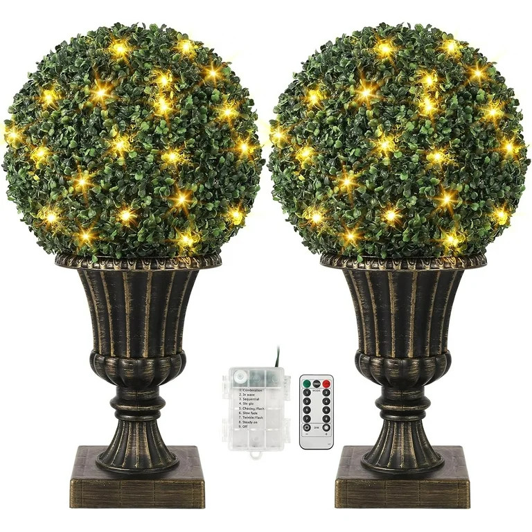 Garvee 16" Pre-Lit Artificial Topiary Ball – Lush Green Boxwood Plant with 8 Lighting Modes, Ti... | Walmart (US)