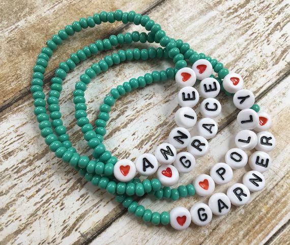 Personalized Beaded Stretch Bracelet-Any Name-Any Word-Any Phrase-Stackable-ID Bracelet-White Let... | Etsy (US)