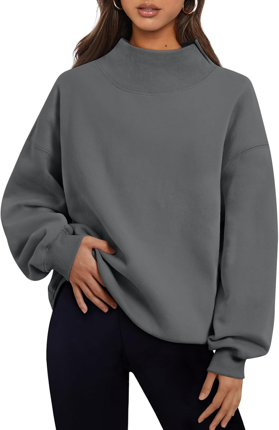 Trendy Queen Womens Mock Neck Sweatshirts Oversized Pullover Fall Outfits | Amazon (US)
