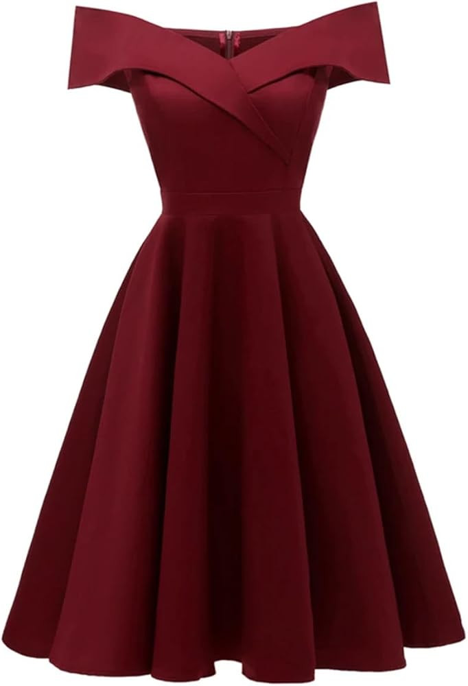 Women Vintage Off The Shoulder Party Dress Evening Birthday Dresses Fit and Flare Dress | Amazon (US)
