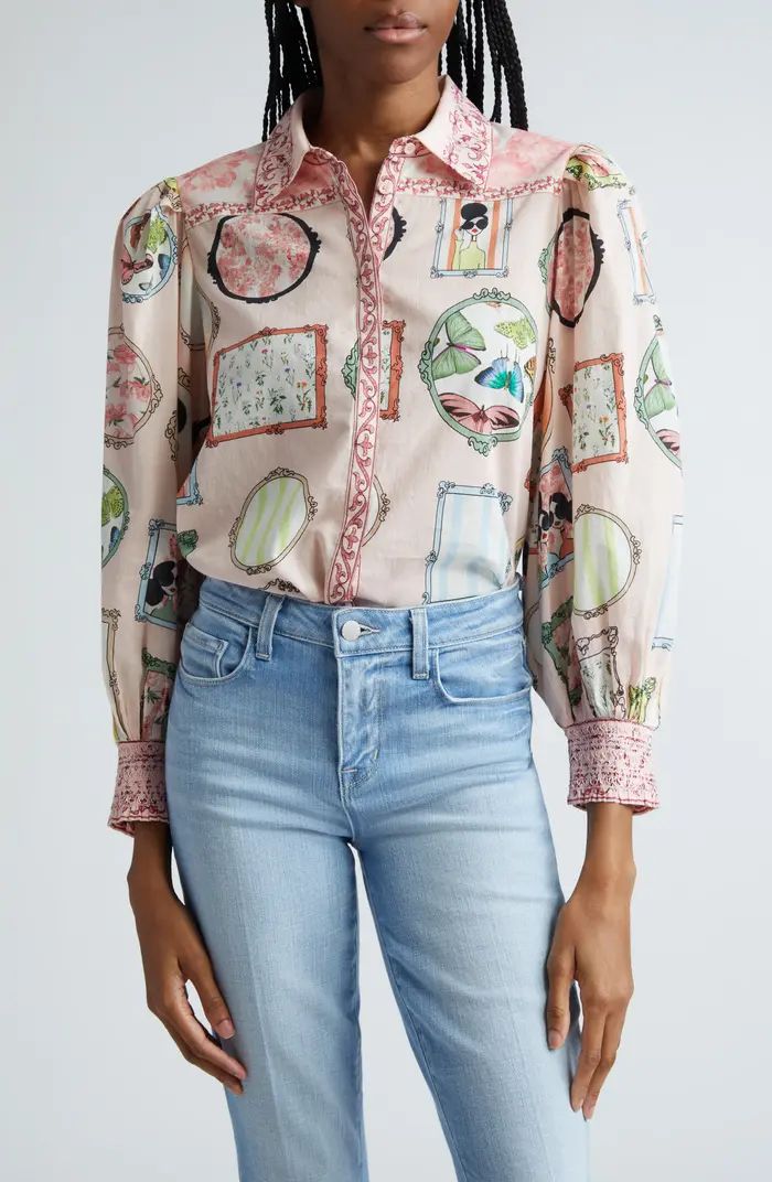 Alice + Olivia Tiffie Stace Face Balloon Sleeve Button-Up Shirt | Nordstrom | Nordstrom