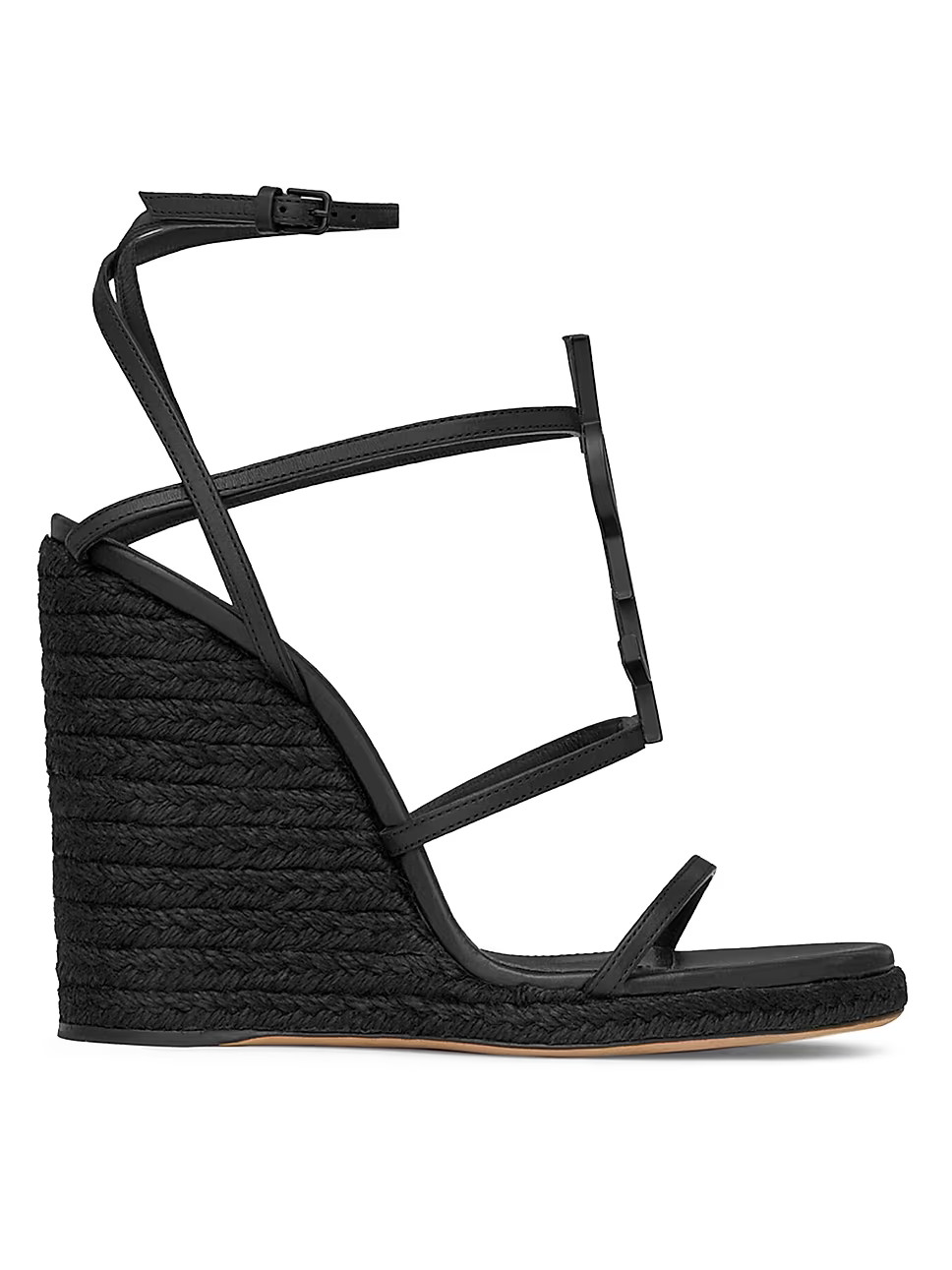 Cassandra Wedge Espadrilles In Leather With Black Monogram | Saks Fifth Avenue