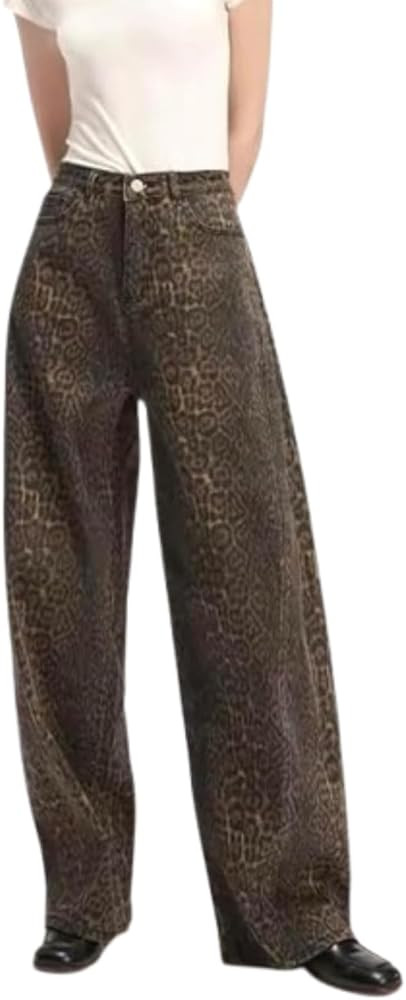 XPONNI Y2k Jeans Baggy Wide Leg Jeans, Leopard Print, Animal Print | Amazon (US)
