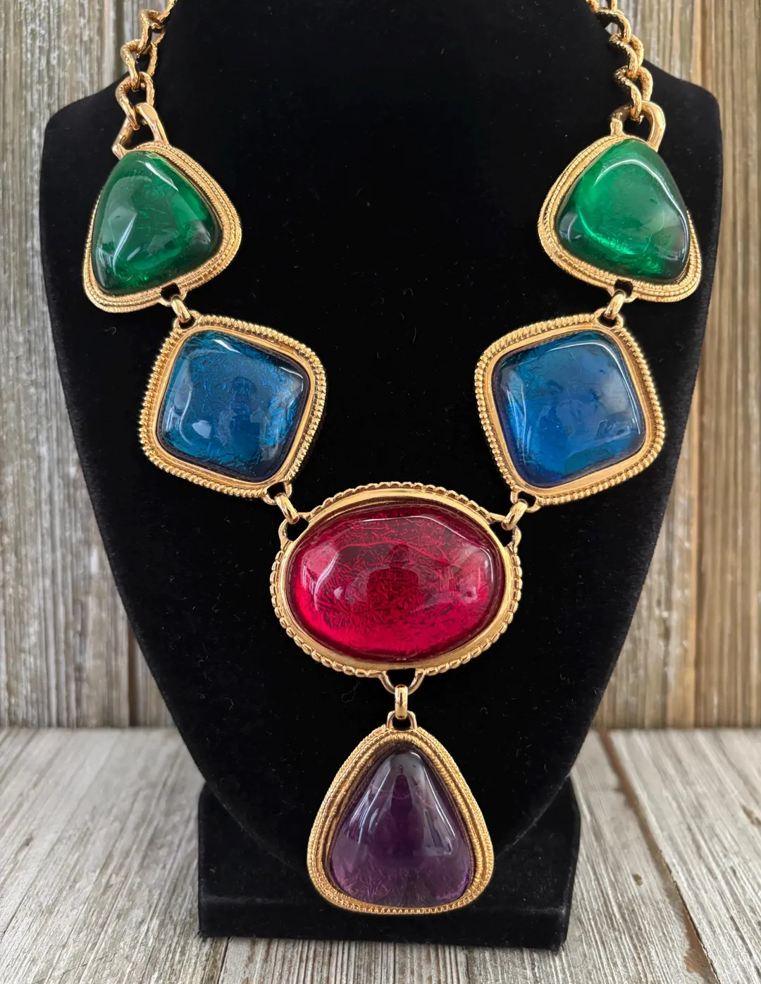 Vintage 1990's KJL for Avon Colorful Gripoix Chunky Caprianti Pendant Necklace - Etsy | Etsy (US)