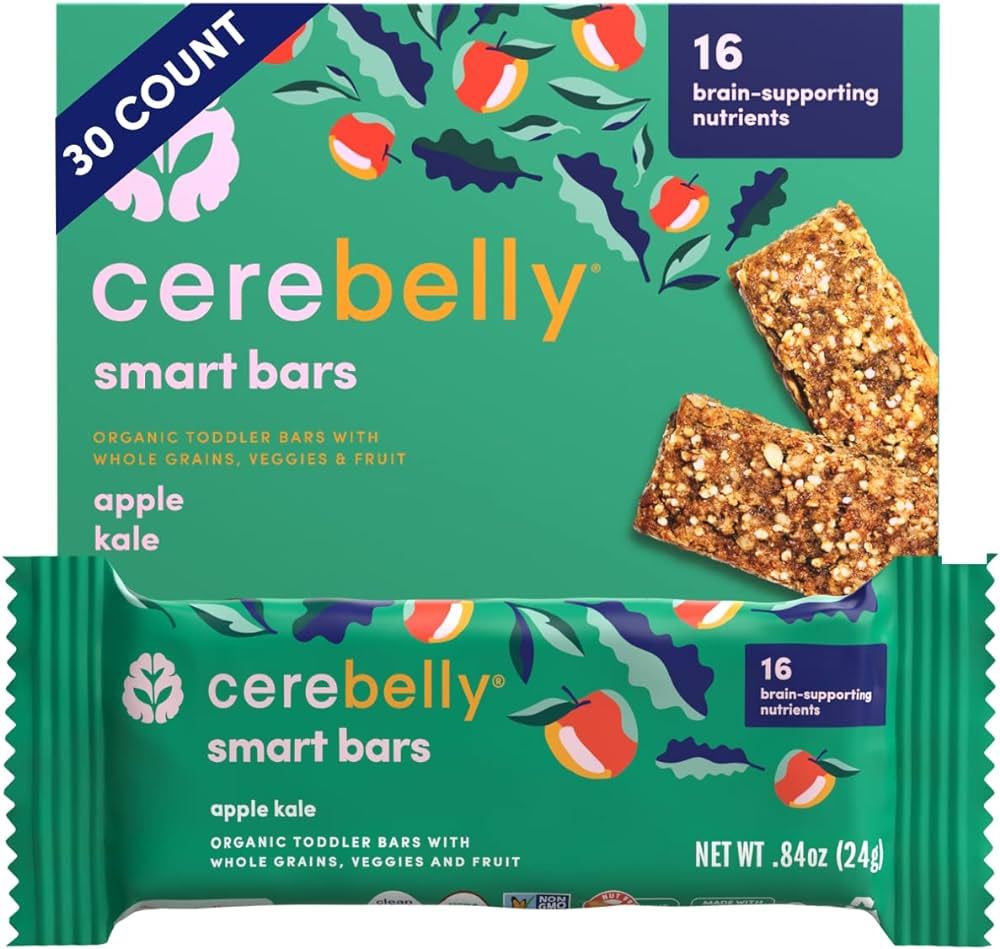 Cerebelly Toddler Snack Bars – Apple Kale Smart Bars (Pack of 30), Healthy Snack Bars for Kids ... | Amazon (US)
