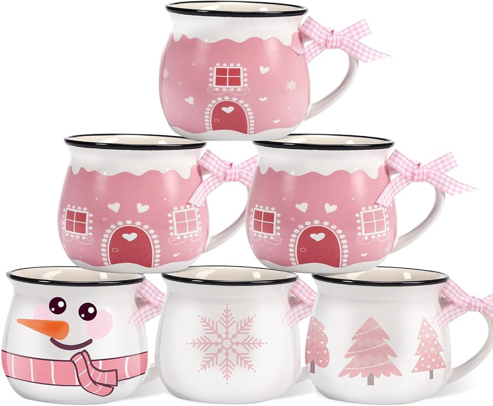 Jinei 6 Pieces Christmas Mugs Gift Set, 12 oz Coffee Ceramic Cup for Holiday Hot Cocoa Milk Tea M... | Amazon (US)