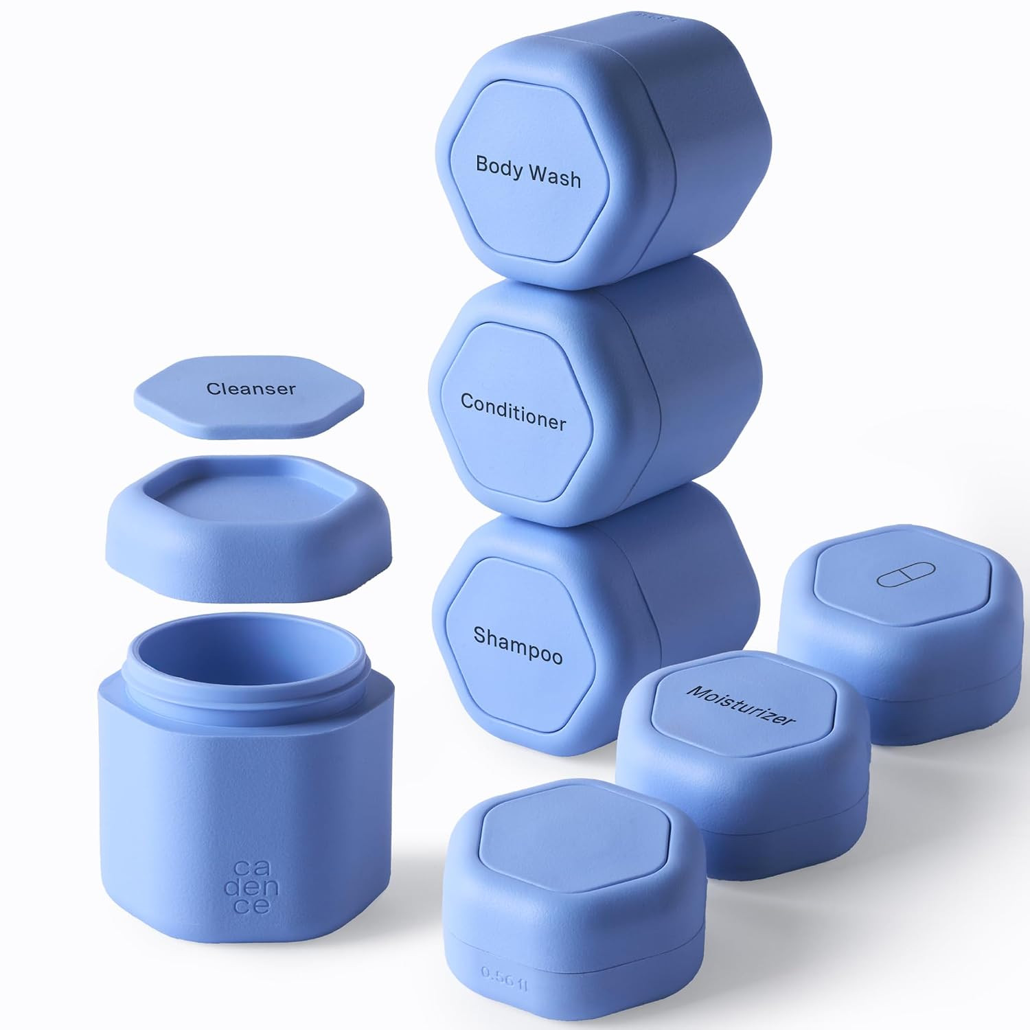 Cadence Travel Containers - Daily Routine Capsule Set - Magnetic Containers with Lids,4 Flex Mediums (1.32oz) & 3 Flex Smalls (0.56oz) - Shampoo, Conditioner, Body Wash, Pills, & More - Pacific | Amazon (US)