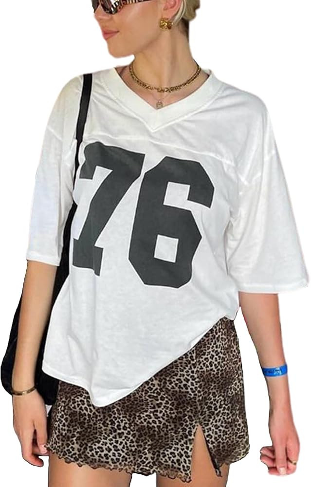 Oversized Jersey Women Graphic Tees Y2k Summer Tops 2024 Grunge Streetwear Short Sleeve Shirts | Amazon (US)