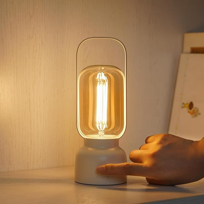 Retro Cordless Lantern Table Lamp, 40 Hours Long Lasting Dimming Night Light, Small Rechargeable ... | Amazon (US)