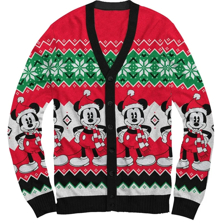 Mickey Mouse Santa Hat Cardigan Ugly Christmas Sweater | Walmart (US)