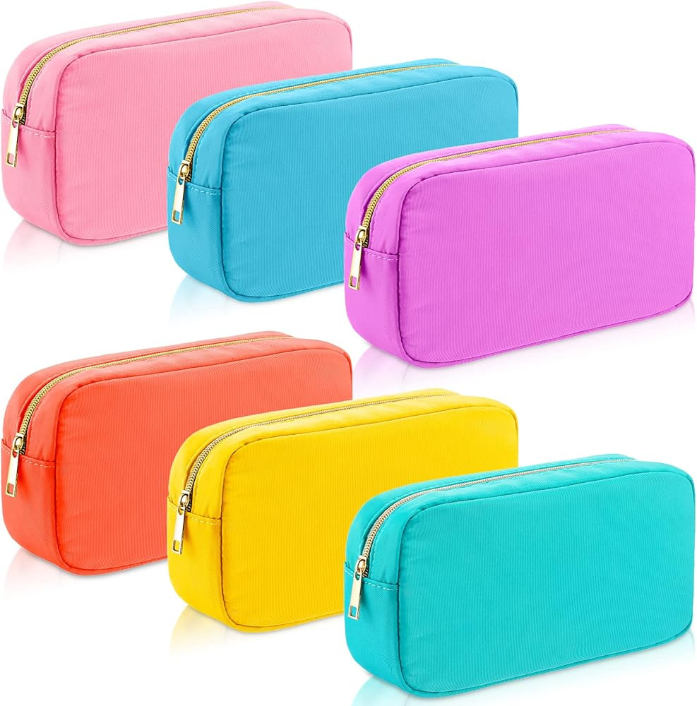 Remerry 6 Pcs Nylon Cosmetic Bag Travel Make up Pouch Toiletry with Zipper Preppy Makeup Bag Wate... | Amazon (US)