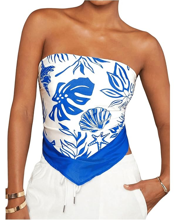 Floerns Women's Graphic Print Tie Back Strapless Bandana Tube Top | Amazon (US)